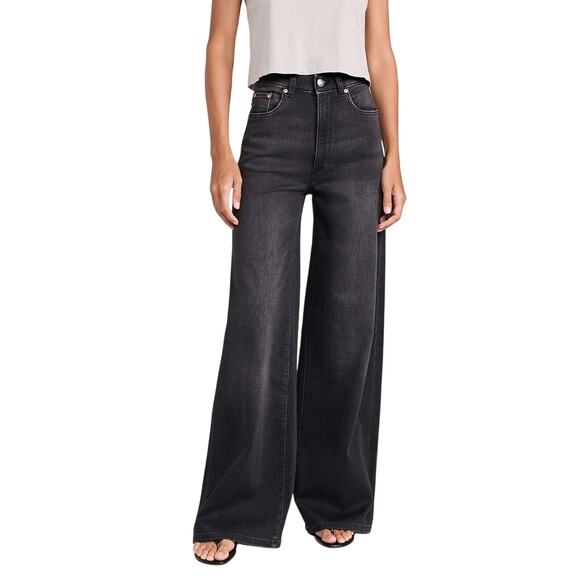 Dl1961 Softwear Black Cotton Hepburn Wide Leg: High Rise Denim Jean '32 Size 28 - Picture 1 of 5
